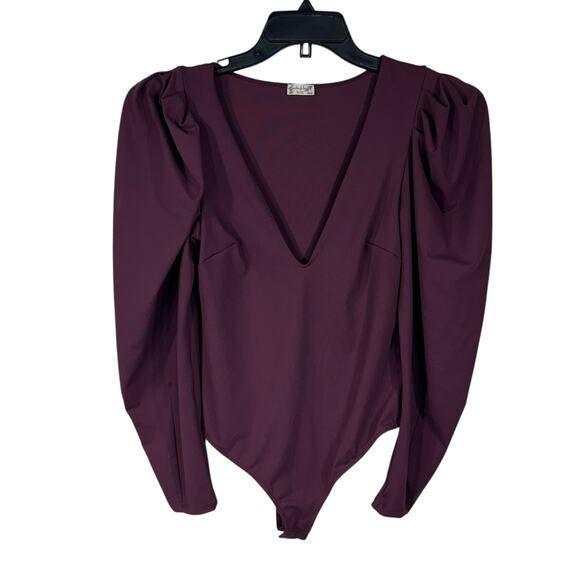 Free People Tops - Free People Intimately Small Va Va Voop Bodysuit Puff Sleeve V-Neck Snap Thong